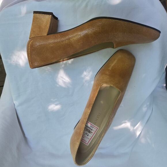 NEW Vtg Enzo Angliolini Square-Toe 9N Deadstock Tan Leather Textured Old Money - Picture 8 of 10